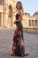 Load image into Gallery viewer, One Shoulder Mermaid Black Floral Maxi Beach Wedding Guest Dress