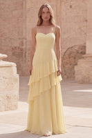 Load image into Gallery viewer, A Line Yellow Spaghetti Straps Long Prom Dress with Ruffles