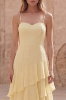 Load image into Gallery viewer, A Line Yellow Spaghetti Straps Long Prom Dress with Ruffles