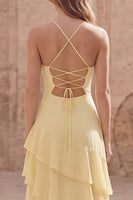 Load image into Gallery viewer, A Line Yellow Spaghetti Straps Long Prom Dress with Ruffles