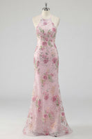 Load image into Gallery viewer, Mermaid Long Sparkly Sequin Pink Floral Prom Dress