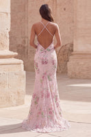 Load image into Gallery viewer, Mermaid Long Sparkly Sequin Pink Floral Prom Dress