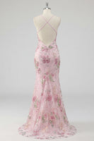 Load image into Gallery viewer, Mermaid Long Sparkly Sequin Pink Floral Prom Dress
