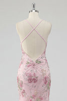 Load image into Gallery viewer, Mermaid Long Sparkly Sequin Pink Floral Prom Dress