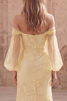 Load image into Gallery viewer, Mermaid Yellow Off the Shoulder Appliqued Long Prom Dress