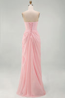Load image into Gallery viewer, Light Pink Ruched Sheath Long Prom Dress with Slit