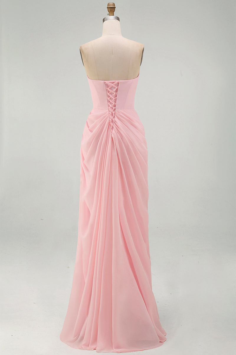 Load image into Gallery viewer, Light Pink Ruched Sheath Long Prom Dress with Slit