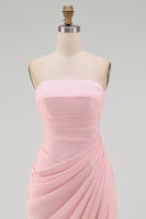 Load image into Gallery viewer, Light Pink Ruched Sheath Long Prom Dress with Slit