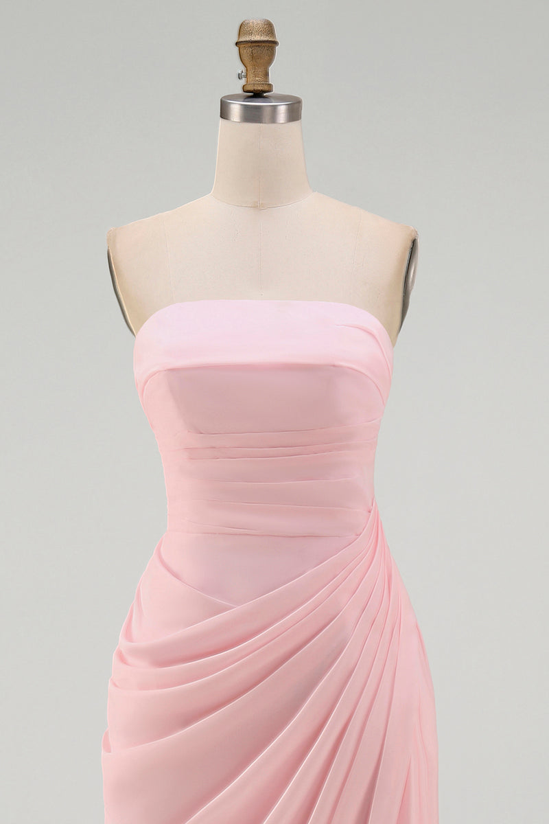 Load image into Gallery viewer, Light Pink Ruched Sheath Long Prom Dress with Slit