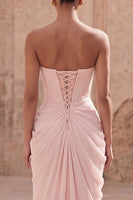 Load image into Gallery viewer, Light Pink Ruched Sheath Long Prom Dress with Slit