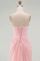 Load image into Gallery viewer, Light Pink Ruched Sheath Long Prom Dress with Slit