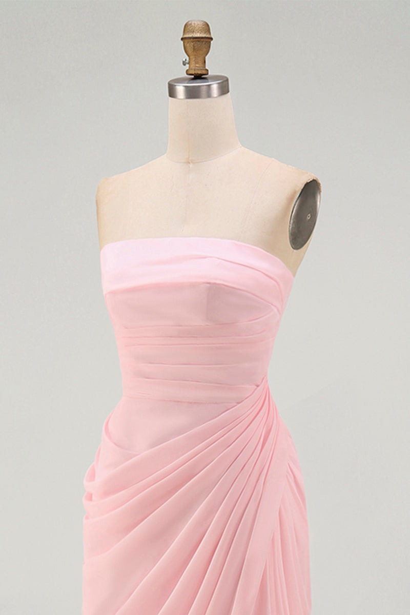 Load image into Gallery viewer, Light Pink Ruched Sheath Long Prom Dress with Slit