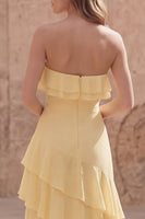 Load image into Gallery viewer, Yellow Strapless A Line Long Prom Dress with Ruffles