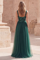 Load image into Gallery viewer, Sparkly A Line Dark Green Long Prom Dress with Sequin