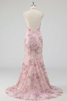 Load image into Gallery viewer, Sparkly Pink Floral Mermaid Sequin Long Prom Dress with Slit
