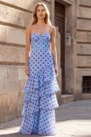 Load image into Gallery viewer, Black and White Polka Dots Corset Strapless A Line Long Prom Dress with Ruffles