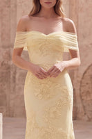 Load image into Gallery viewer, Off the Shoulder Yellow Mermaid Appliqued Long Prom Dress