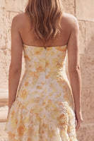 Load image into Gallery viewer, Yellow Long Floral Strapless A Line Prom Dress with Ruffles