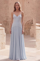 Load image into Gallery viewer, Sky Blue A Line Spaghetti Straps Long Prom Dress with Pleats