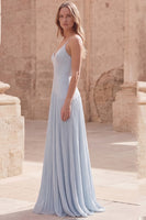 Load image into Gallery viewer, Sky Blue A Line Spaghetti Straps Long Prom Dress with Pleats