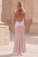 Load image into Gallery viewer, Simple Satin Pink Mermaid Square Neck Long Prom Dress