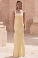 Load image into Gallery viewer, Yellow Simple Sheath Square Neck Long Prom Dress