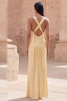 Yellow Simple Sheath Square Neck Long Prom Dress