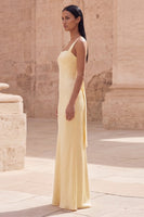 Load image into Gallery viewer, Yellow Simple Sheath Square Neck Long Prom Dress