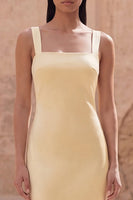 Load image into Gallery viewer, Yellow Simple Sheath Square Neck Long Prom Dress