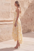 Load image into Gallery viewer, Yellow Floral A Line Strapless Asymmetrical Prom Dress