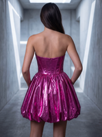 Load image into Gallery viewer, Metallic Glitter Detachable Cape A Line Sweetheart Short Fuchsia Vintage 80s Prom Dress