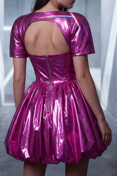 Metallic Glitter Detachable Cape A Line Sweetheart Short Fuchsia Vintage 80s Prom Dress