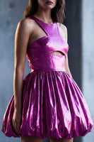 Load image into Gallery viewer, Metallic Glitter Keyhole Fuchsia A Line Short Vintage 80s Prom Dress