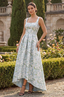 Load image into Gallery viewer, Peacock Blue Sqaure Neck A Line Asymmetrical Formal Dress
