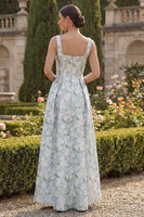 Load image into Gallery viewer, Peacock Blue Sqaure Neck A Line Asymmetrical Formal Dress