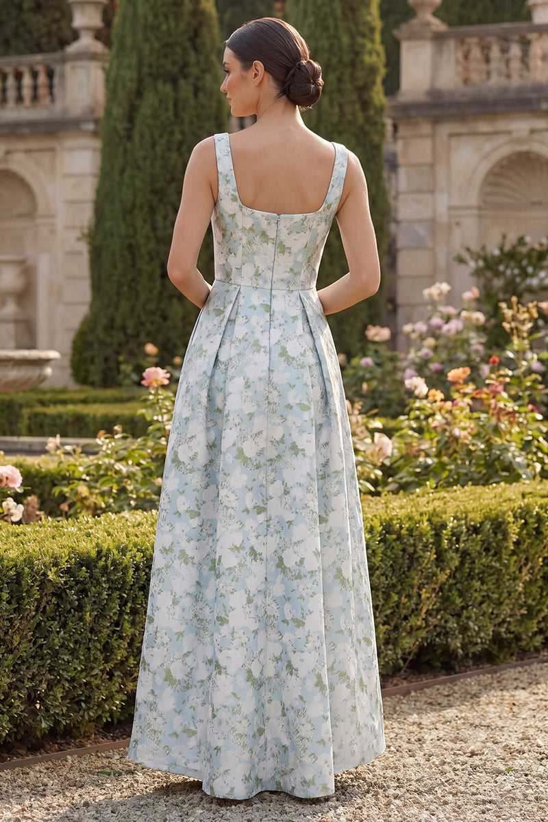 Load image into Gallery viewer, Peacock Blue Sqaure Neck A Line Asymmetrical Formal Dress