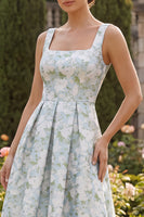 Load image into Gallery viewer, Peacock Blue Sqaure Neck A Line Asymmetrical Formal Dress