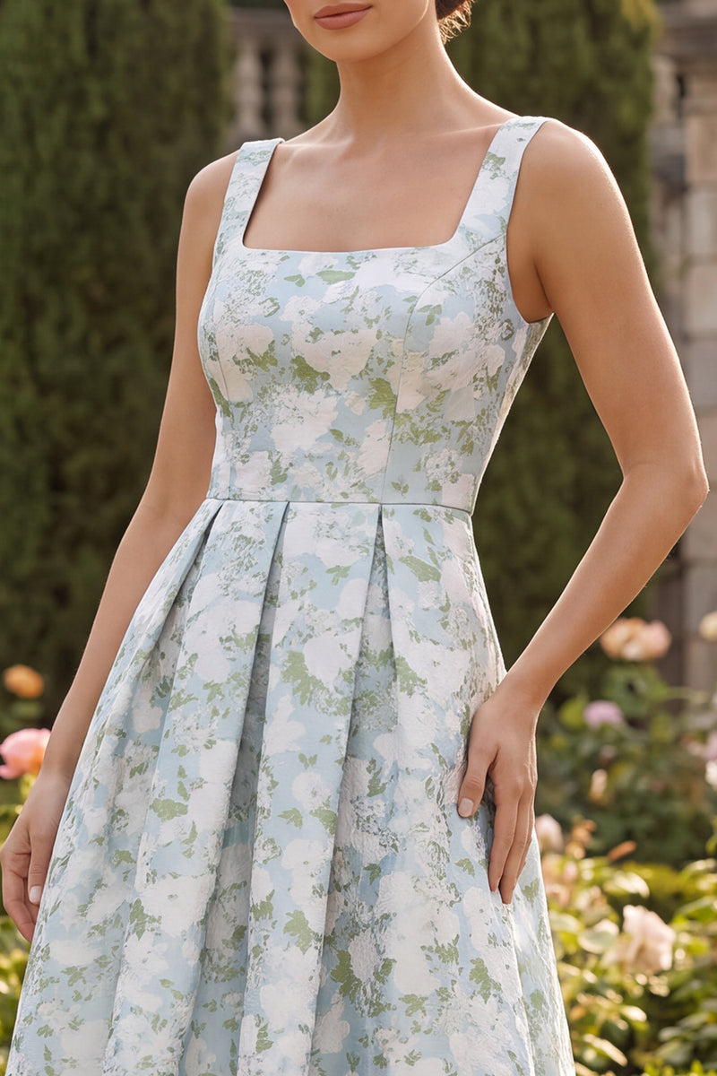 Load image into Gallery viewer, Peacock Blue Sqaure Neck A Line Asymmetrical Formal Dress