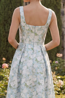 Load image into Gallery viewer, Peacock Blue Sqaure Neck A Line Asymmetrical Formal Dress
