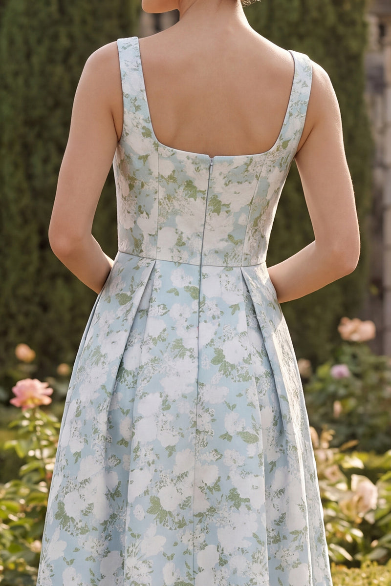 Load image into Gallery viewer, Peacock Blue Sqaure Neck A Line Asymmetrical Formal Dress