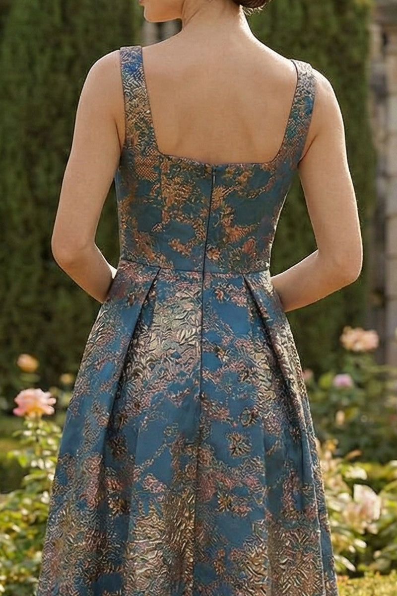 Load image into Gallery viewer, Peacock Blue Sqaure Neck A Line Asymmetrical Formal Dress