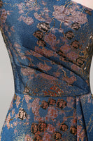 Load image into Gallery viewer, Peacock Blue A Line One Shoulder Asymmetrical Floral Formal Dress