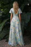Load image into Gallery viewer, Floral Light Green Backless A Line Long Formal Dress