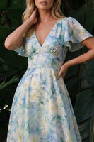 Load image into Gallery viewer, Floral Light Green Backless A Line Long Formal Dress
