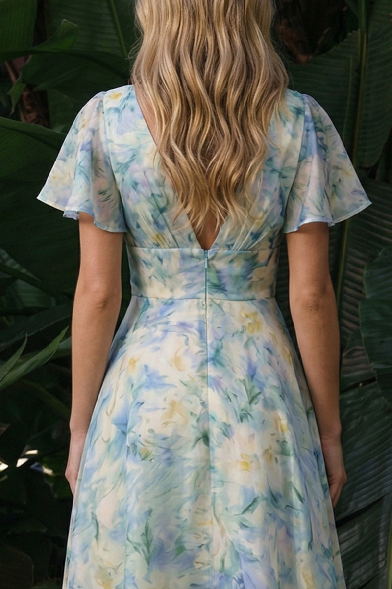 Load image into Gallery viewer, Floral Light Green Backless A Line Long Formal Dress