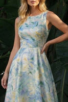 Load image into Gallery viewer, Floral Light Green A Line Boat Neck Long Formal Dress