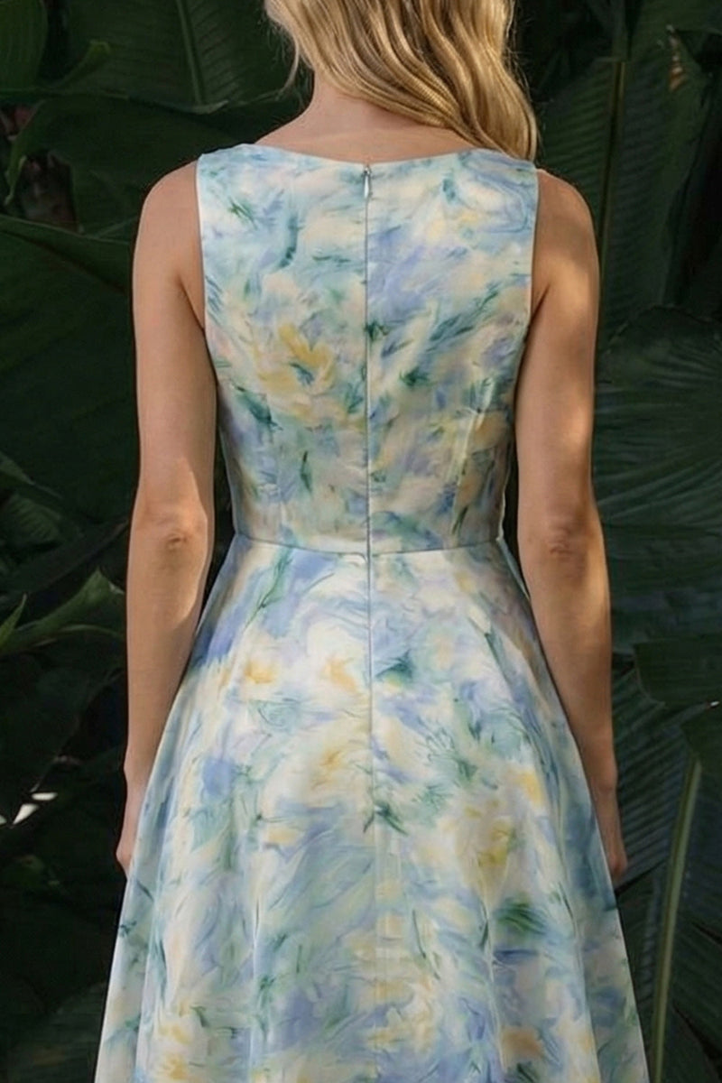 Load image into Gallery viewer, Floral Light Green A Line Boat Neck Long Formal Dress