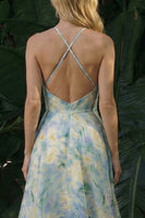 Load image into Gallery viewer, Light Green Floral Long Halter A Line Backless Formal Dress