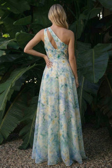 Light Green A Line Floral Cut Out Long Formal Dress with Slit