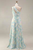 Load image into Gallery viewer, Light Green A Line Floral Cut Out Long Formal Dress with Slit